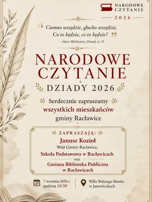 Narodowe Czytanie 2026 w Raciążu: Dziady Mickiewicza w nowej odsłonie