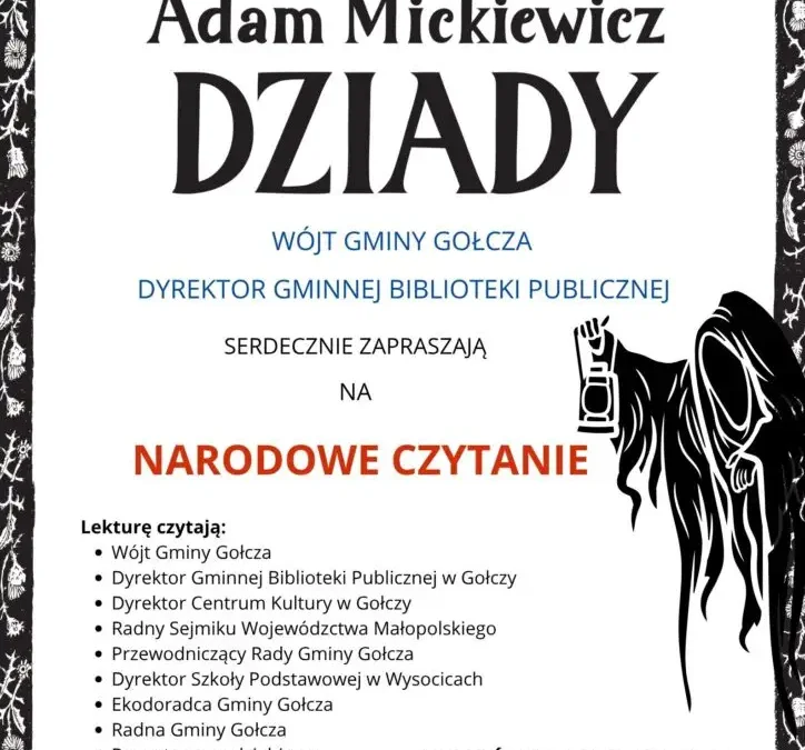 Narodowe Czytanie „Dziadów” w Gminie Gołcza – zaproszenie do Ulina Parku